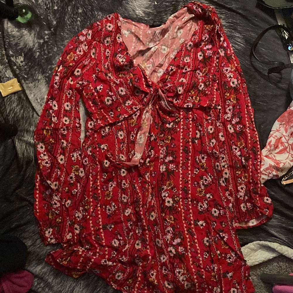 Red Floral Long Sleeve Dress